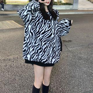 Zebra Print Oversized Pullover Zebra Print - Black & White - One Size