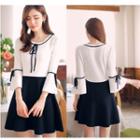 Color Block Bell-sleeve A-line Knit Dress