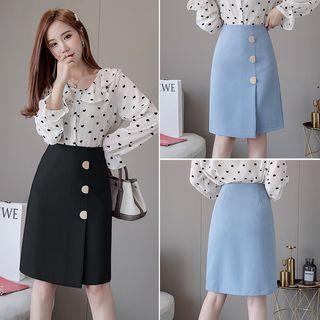 Button Accent High-waist A-line Skirt