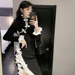 Long-sleeve Traditional Chinese Midi Shift Dress