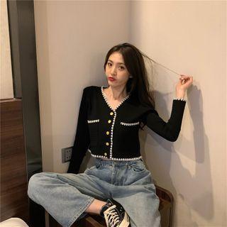 Button-up Contrast Trim Cardigan