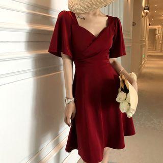 Flutter Sleeve Sweetheart Neckline Mini A-line Dress