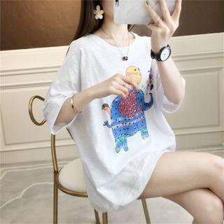 Elephant Print Elbow-sleeve T-shirt