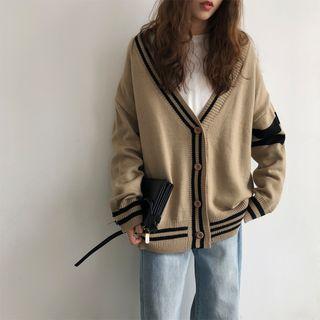 Contrast-trim V-neck Knit Cardigan
