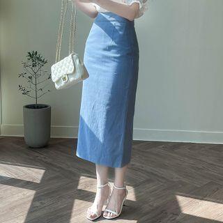 Colored Ramie Long Pencil Skirt