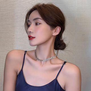 Asymmetrical Rhinestone Choker Silver - One Size
