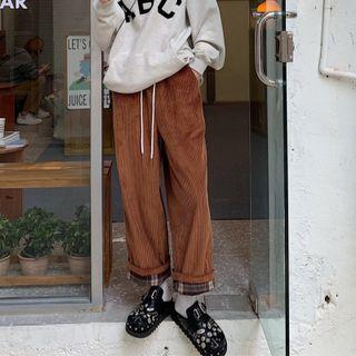 Corduroy High-waist Plaid Wide-leg Pants