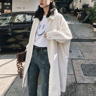 Plain Corduroy Long-sleeve Long Blouse