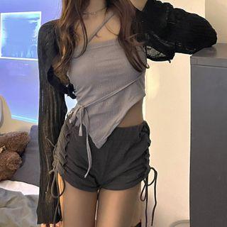 One Shoulder Asymmetrical Camisole Top / Cropped Cardigan