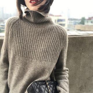 Raglan Sleeve Plain Turtleneck Sweater