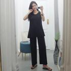 Set: Round-neck A-line Tank Top + Band-waist Pants