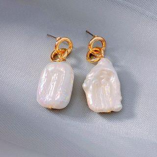 Irregular Freshwater Pearl Dangle Earring 1 Pair - Off-white & Gold - One Size