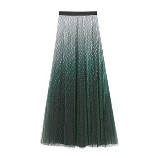 Polka Dot Gradient Mesh A-line Midi Skirt