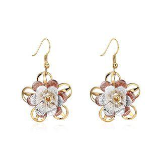 Elegant Fashion Plated Gold Hollow Tri-color Flower Earrings Golden - One Size