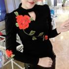 Flower Embroidered Cut Out Front Shirt
