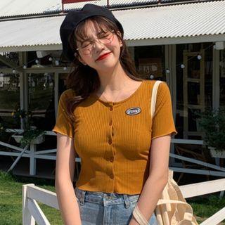Short-sleeve Logo Cropped Knit Top