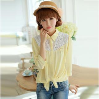 Eyelet Lace Panel Blouse
