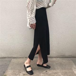 Slit-side Midi Skirt Black - One Size