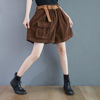 Corduroy High-waist Wide-leg Shorts