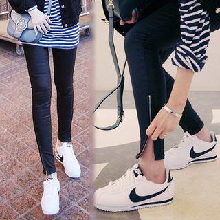 Zip-hem Wet-look Skinny Pants