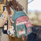 Pvc Panel Color Block Buckled Nylon Backpack