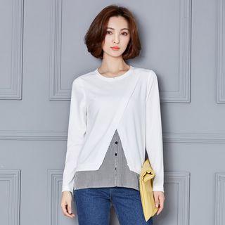 Striped Mock Two-piece Long-sleeve Top