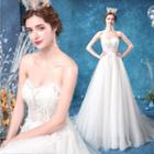 Strapless Lace Panel Mesh A-line Wedding Gown