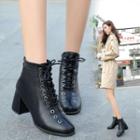 Studded Faux Leather Block Heel Ankle Boots