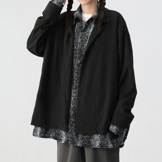 Mock Two-piece Snake Print Panel Shirt Jacket