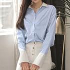 Long-sleeve Contrast Collar Striped Shirt