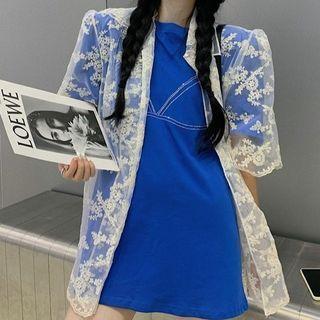 Short-sleeve Embroidered T-shirt / Short-sleeve Lace Jacket