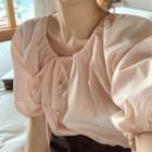 Short-sleeve Plain Blouse Light Pink - One Size