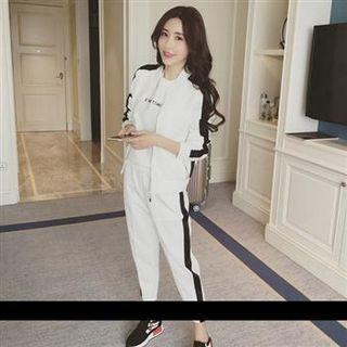 Set: Contrast-trim Zip Jacket + Pants
