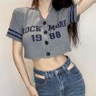 Short-sleeve Lettering Button Cropped Top