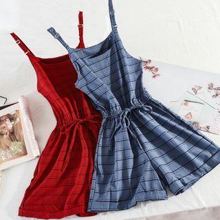 Spaghetti Strap Plaid Wide Leg Playsuit