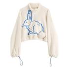 Rabbit Embroidered Woolen Half-zip Sweatshirt