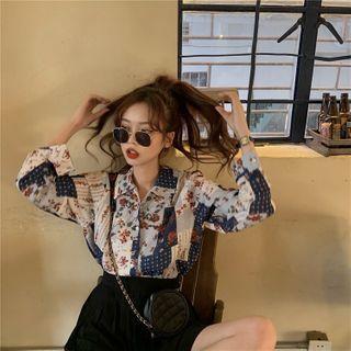 Floral Print Paneled Shirt As Shown In Figure - One Size