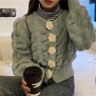 Long-sleeve Striped Top / Puff-sleeve Cardigan