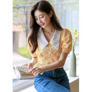 Chelsea-collar Gingham Cropped Blouse