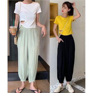 Short-sleeve Cutout T-shirt / Harem Pants