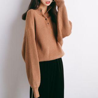 Stand-collar Ribbed Knit Top