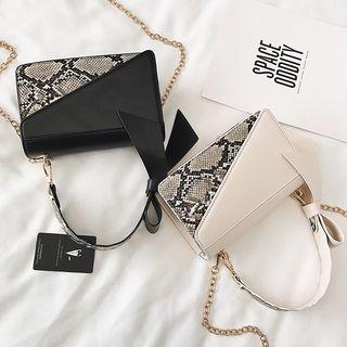 Snake Grain Panel Faux Leather Crossbody Bag