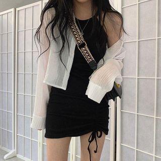 Drawstring Mini Dress / Plain Shirt