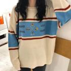 Embroidered Color Block Oversize Sweater
