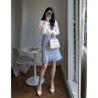 Cowl-neck Ruffled Lace-panel Dress