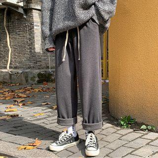 Drawstring Straight Leg Woolen Pants