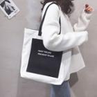 Color-panel Lettering Canvas Tote Bag