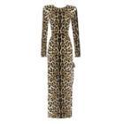 Long-sleeve Leopard Maxi Sheath Dress