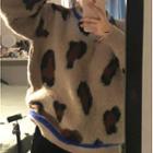 Leopard Print Sweater Beige - One Size