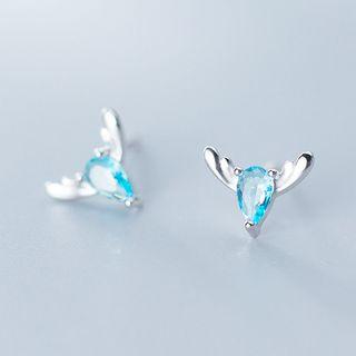 925 Sterling Silver Faux Crystal Deer Earring 1 Pair - As Shown In Figure - One Size